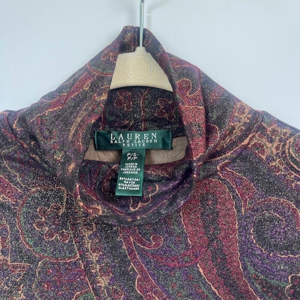 Lauren Ralph Lauren Autumn Paisley Shimmer Mock Neck Cap Sleeve Top S
